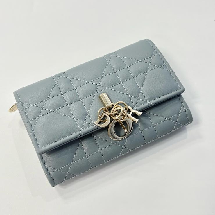 Dior マイディオール グリシン ウォレット S0966ONMJ カナージュ ブルー 二つ折り財布 鑑定済み 正規品 ディオール