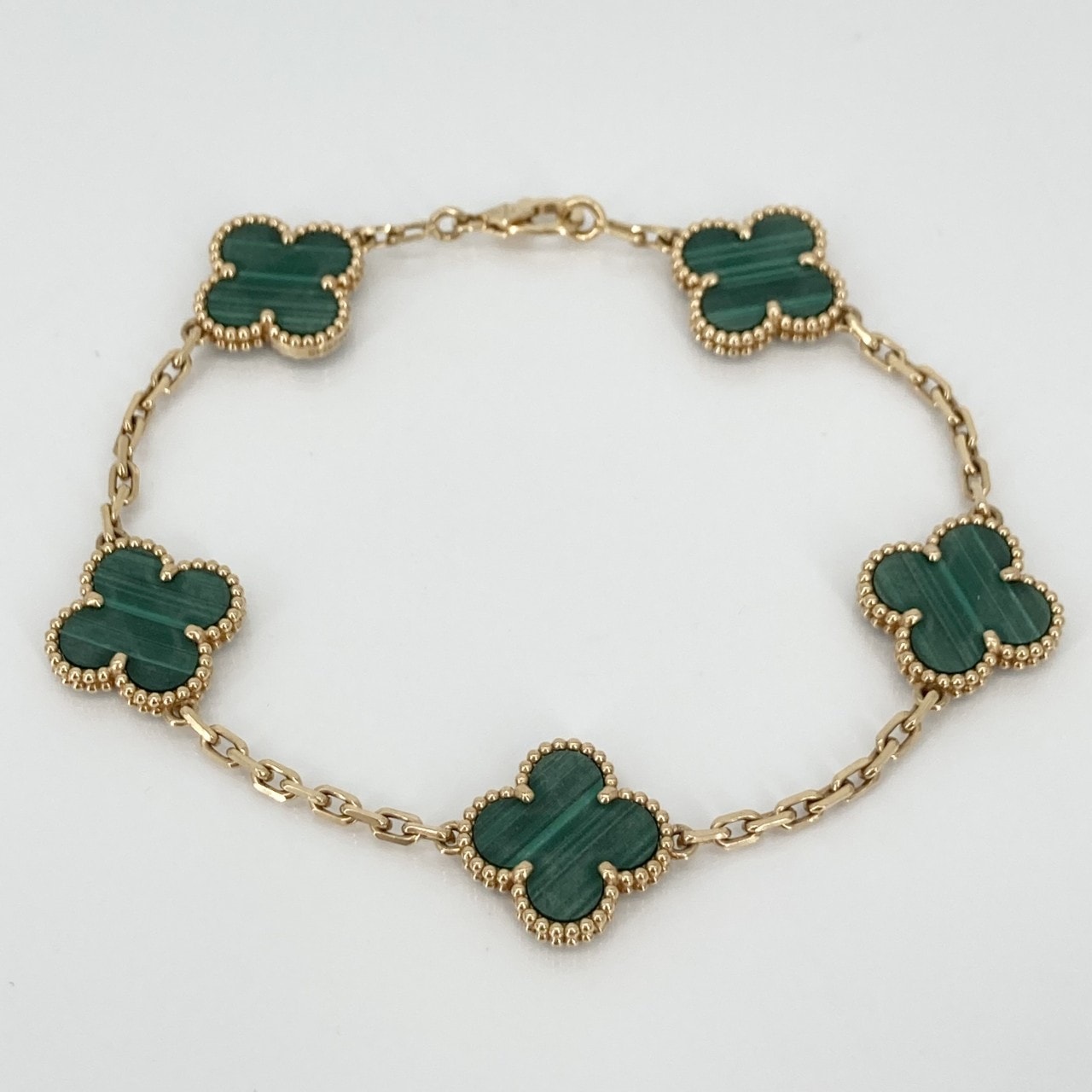 Van Cleef & Arpels(ヴァンクリーフ&アーペル) ヴィンテージ アルハンブラ マラカイト Au750 5モチーフ ブレスレット 12.9g グリーン×イエローゴールド
