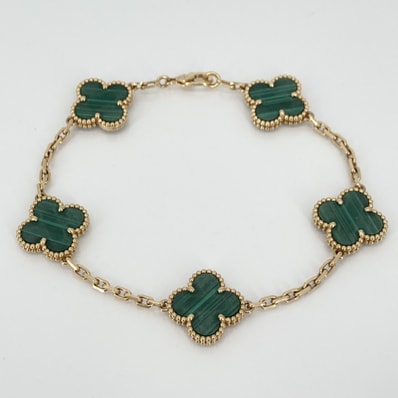 Van Cleef & Arpels(ヴァンクリーフ&アーペル) ヴィンテージ アルハンブラ マラカイト Au750 5モチーフ ブレスレット 12.9g グリーン×イエローゴールド