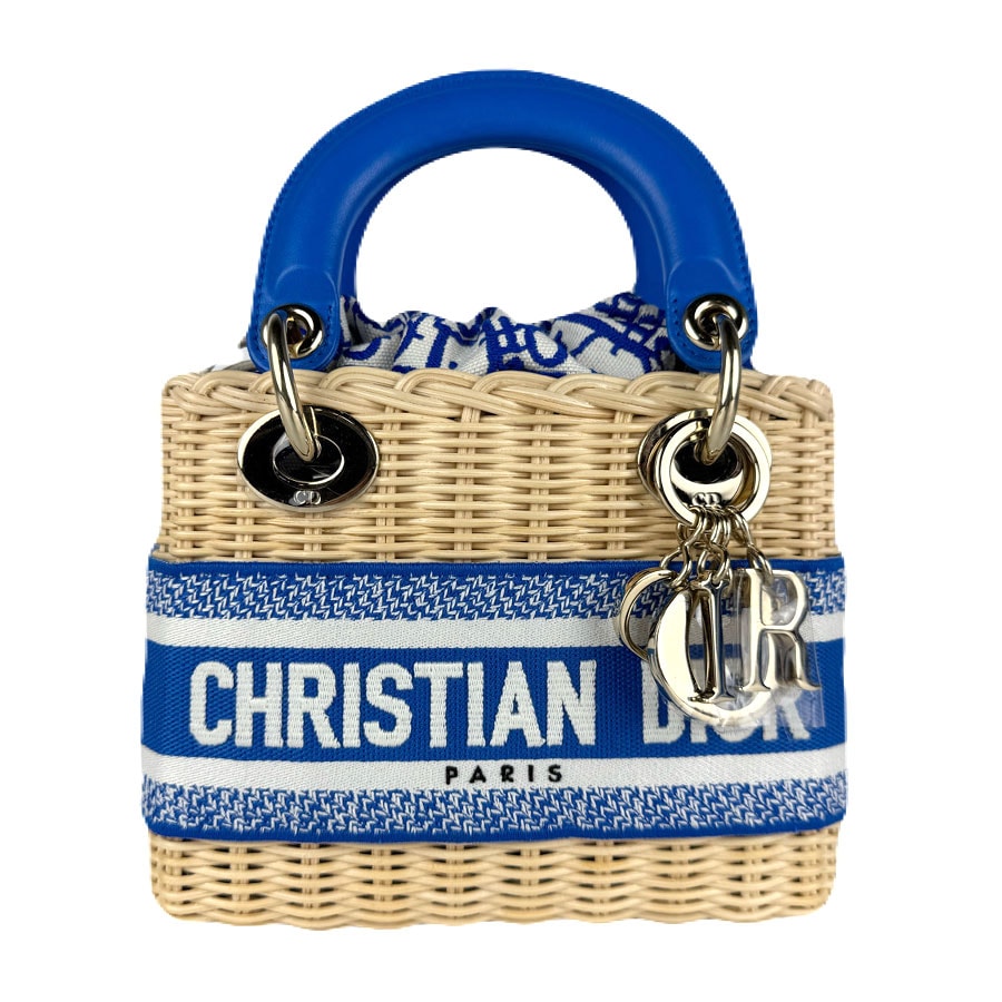 クリスチャンディオール Christian Dior ハンドバッグ 斜め掛けショルダーバッグ レディディオール ミニ レザー/ウィッカー ベージュ/ブルー ゴールド レディース【中古】 z8020