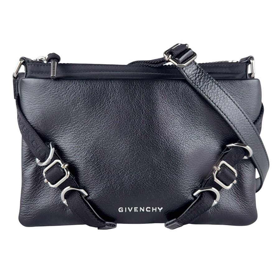 ジバンシィ GIVENCHY 斜め掛けショルダーバッグ ヴォワイユー ナイロン/レザー ブラック シルバー レディース【中古】 z10664