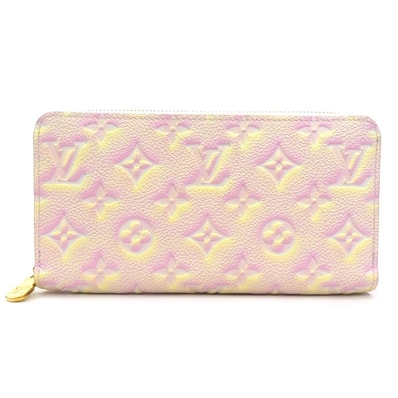ルイ ヴィトン LOUIS VUITTON ラウンドファスナー長財布 2022サマーコレクション ジッピーウォレット モノグラムアンプラント ピンク/イエロー レディース【中古】 56828i