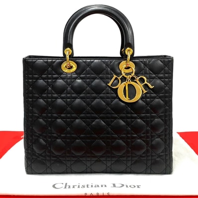 Christian Dior ディオール レディディオール カナージュ ステッチ レザー ハンドバッグ ブラック
41558