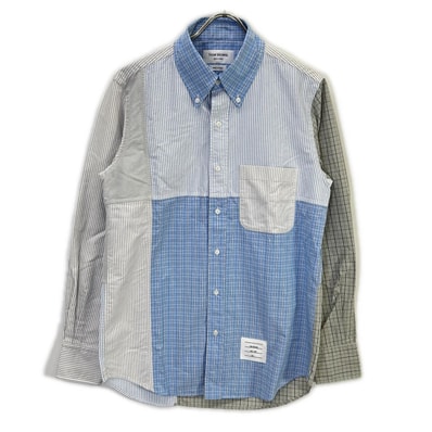 トムブラウン MWL320A-07147480 ライトブルー パッチワーク ロングスリーブボタンダウンシャツ 1