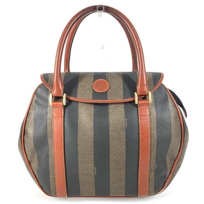 フェンディ FENDI ロゴ ペカン ヴィンテージ カバン トートバッグ フラップ ハンドバッグ PVC/レザー カーキ