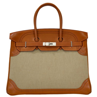 【恵比寿明治通り店】HERMES エルメス ハンドバッグ バーキン35 ギリーズ フォーヴ/エクリュ バレニア/トワルアッシュ マットシルバー金具 □Q刻印 新品同様【中古】