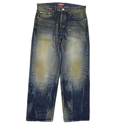 【値下げ】Supreme シュプリーム Distressed Loose Fit Selvedge Jean ロゴ 星 刺繍 ダメージ加工 2025 25SS 34インチ デニムパンツ 34 コットン Washed Indigo メンズ【中古】