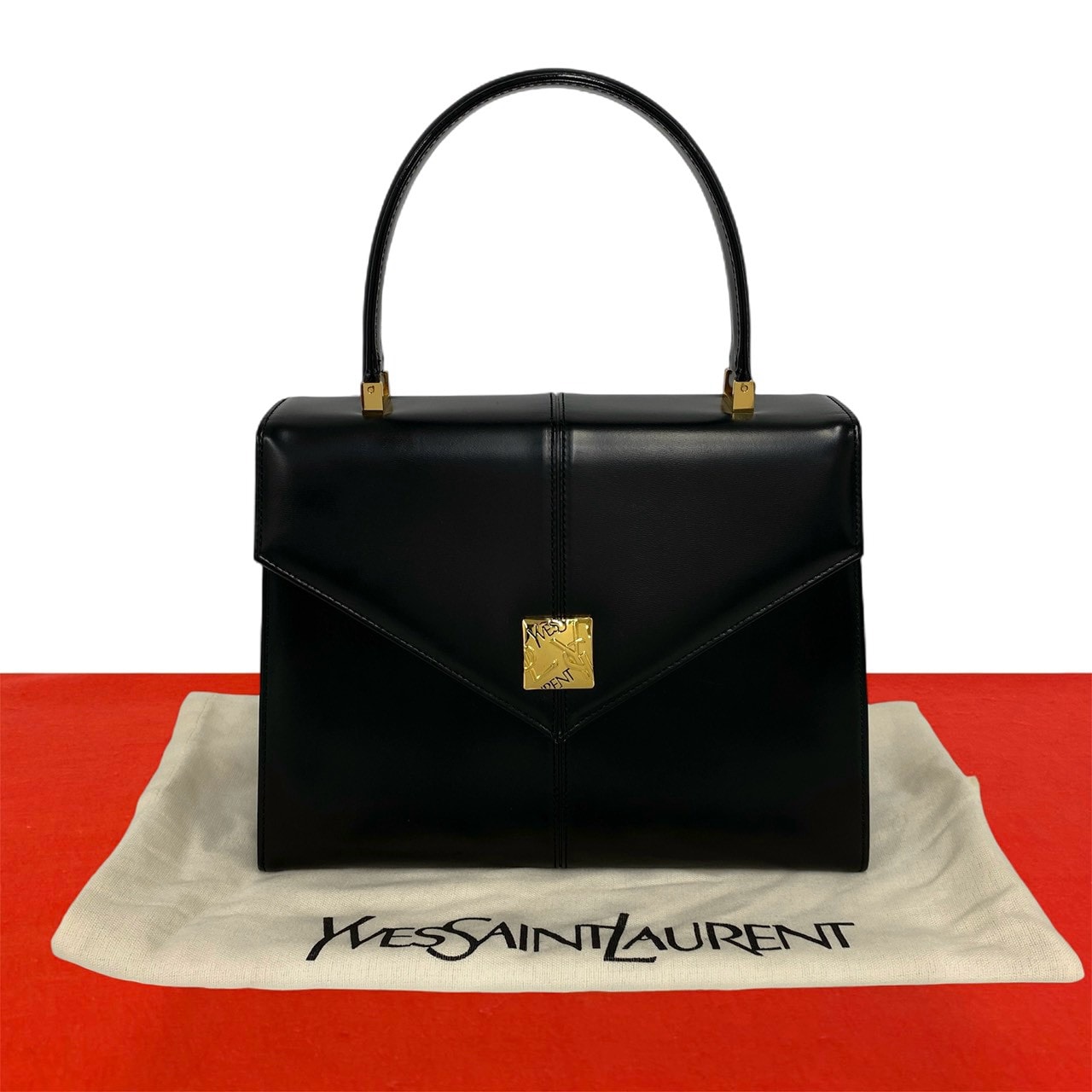 YVES SAINT LAURENT イヴ・サンローラン YSL ロゴ 金具 レザー ハンドバッグ ブラック
 93657