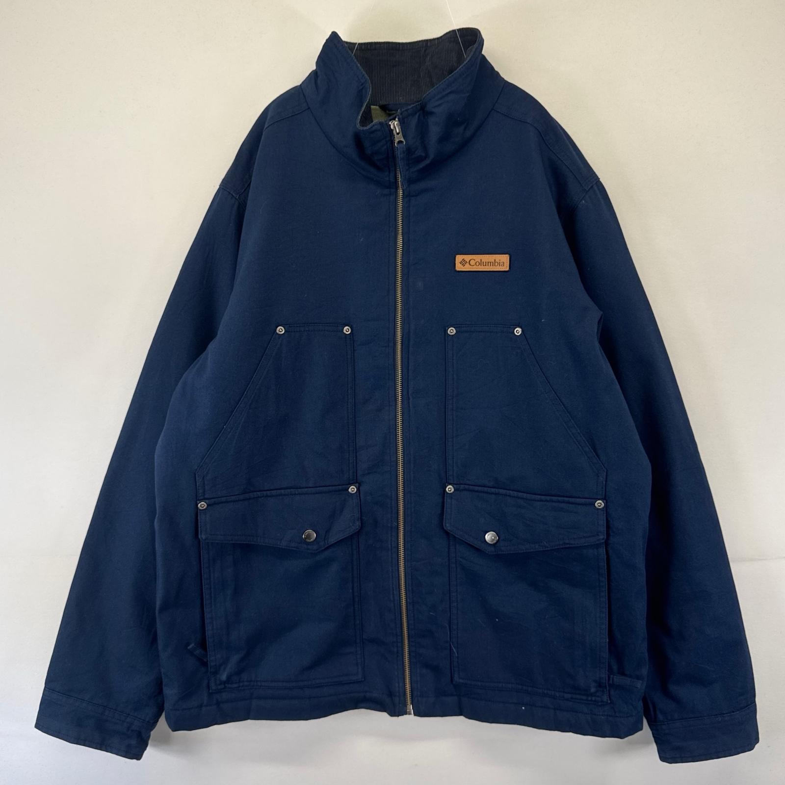 古着 コロンビア Columbia ジャケット フルジップ ワンポイントロゴ ライナー付き アウトドア L ネイビー系 メンズ