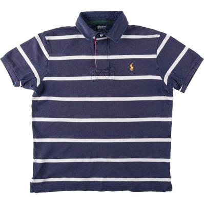 古着 ラルフローレン Ralph Lauren POLO by Ralph Lauren CUSTOM FIT ボーダー柄 半袖 ラガーシャツ メンズM相当/eaa657911