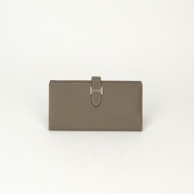 エルメス HERMES ベアンスフレ ベアン スフレ 財布 長財布 ロングウォレット エプソン エトゥープ Etoupe グレー Gray シルバー金具 ヴォーエプソン