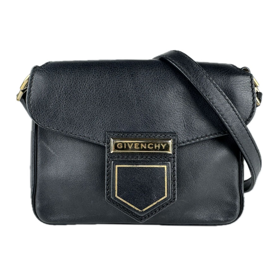 ジバンシィ GIVENCHY 斜め掛けショルダーバッグ レザー ブラック ゴールド レディース【中古】 z7873