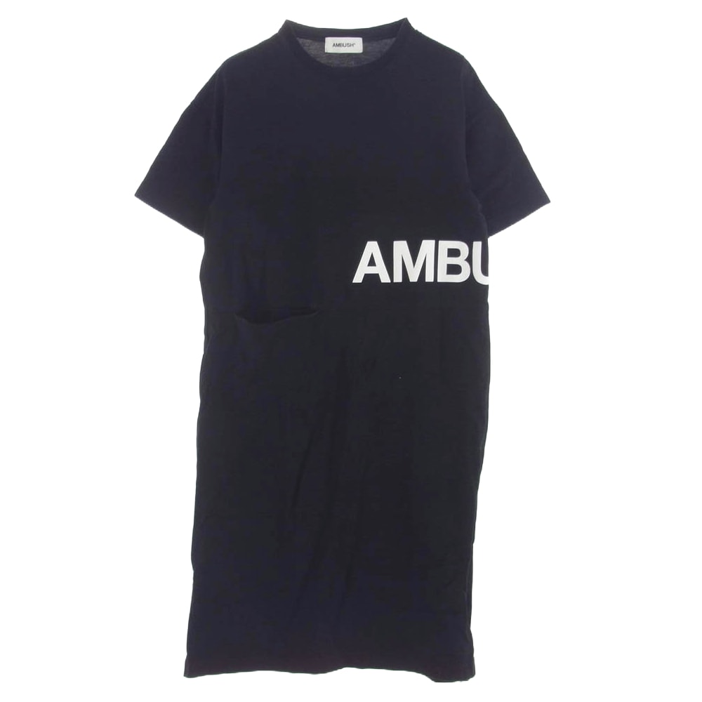AMBUSH アンブッシュ ワンピース ロゴプリント 半袖 ワンピース Tシャツ ブラック系【中古】