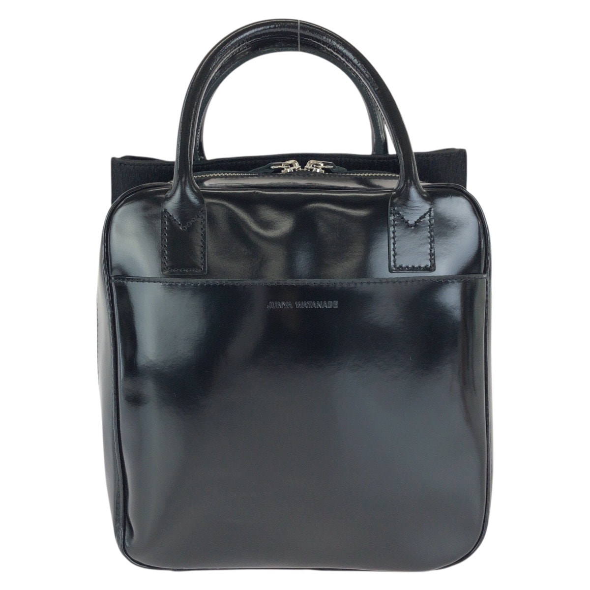 美品 JUNYA WATANABE ジュンヤワタナベ ステアガラスレザー ブラック 黒 シルバー金具 レザー ハンドバッグ 1-0294332 【中古】