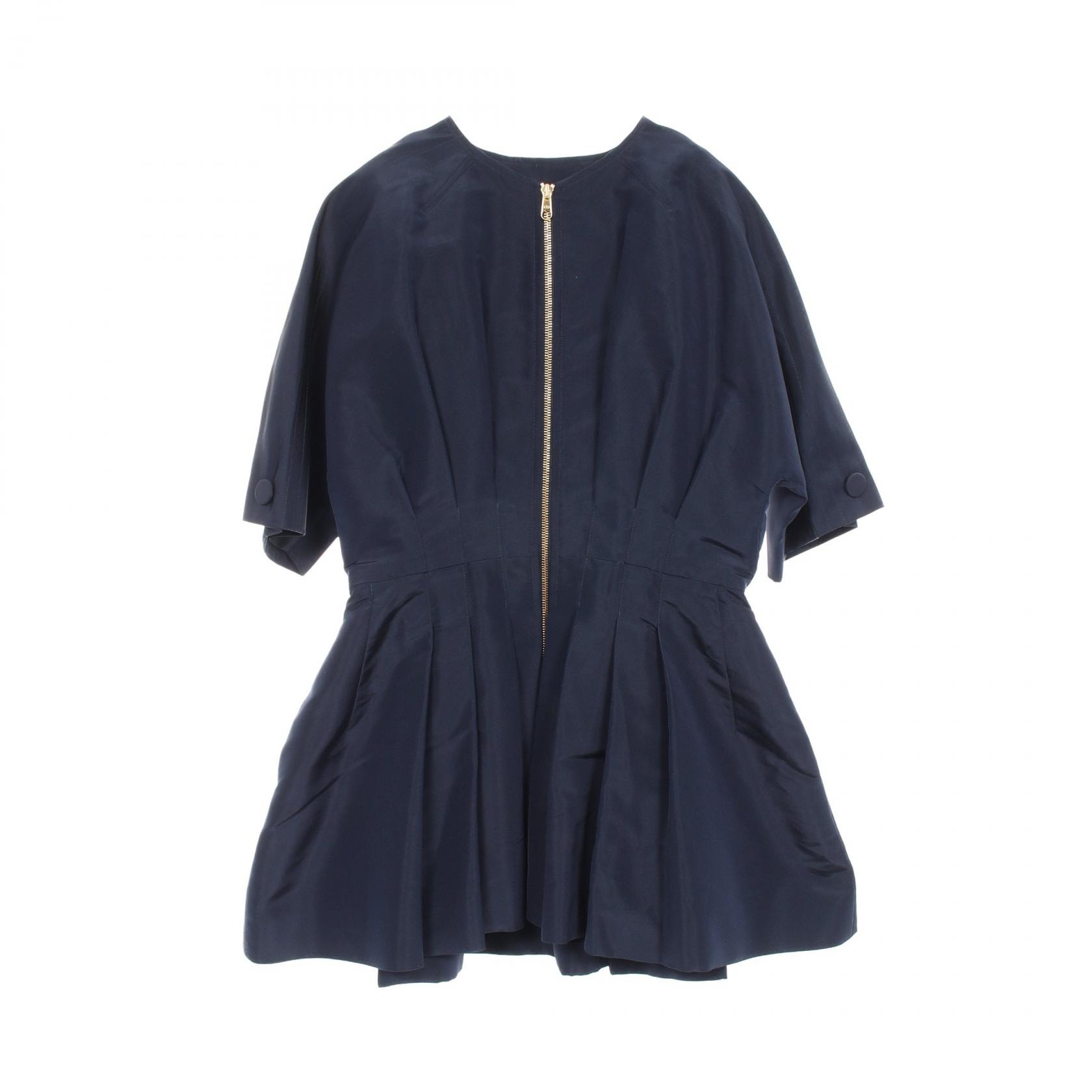 ディオール Dior フロントジップ チュニック ブラウス 衣料品 トップス シルク レディース ネイビー系 【中古】