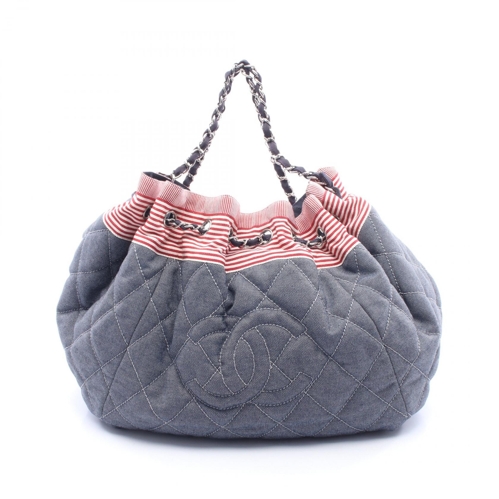 シャネル CHANEL ココカバスGM ショルダーバッグ バッグ キャンバス レディース ネイビー系 / レッド系 / ホワイト系 A46887 【中古】