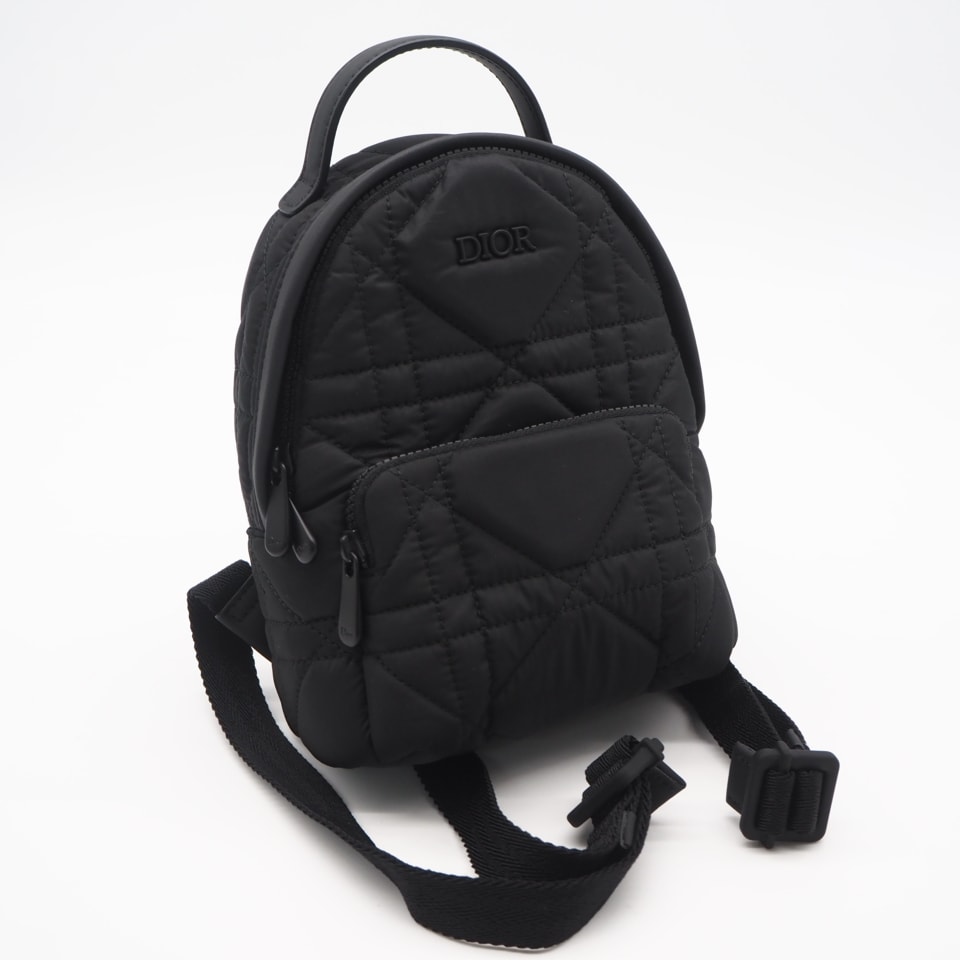 極美品 Christian Dior クリスチャンディオール マクロカナージュ テクニカル タフタ Rider バックパック ミニ - リュック・デイパック ブラック ナイロン レディース