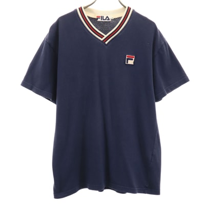 FILA フィラ 90s 日本製 オールド 半袖 Vネック Tシャツ L ネイビー