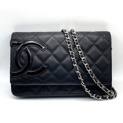 CHANEL シャネル カンボンライン チェーンウォレット ショルダーバッグ A46646 ラムスキン ブラック レディース【中古】