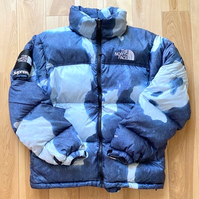 Supreme x The North Face Bleached Denim Print Nuptse Jacket "Indigo"