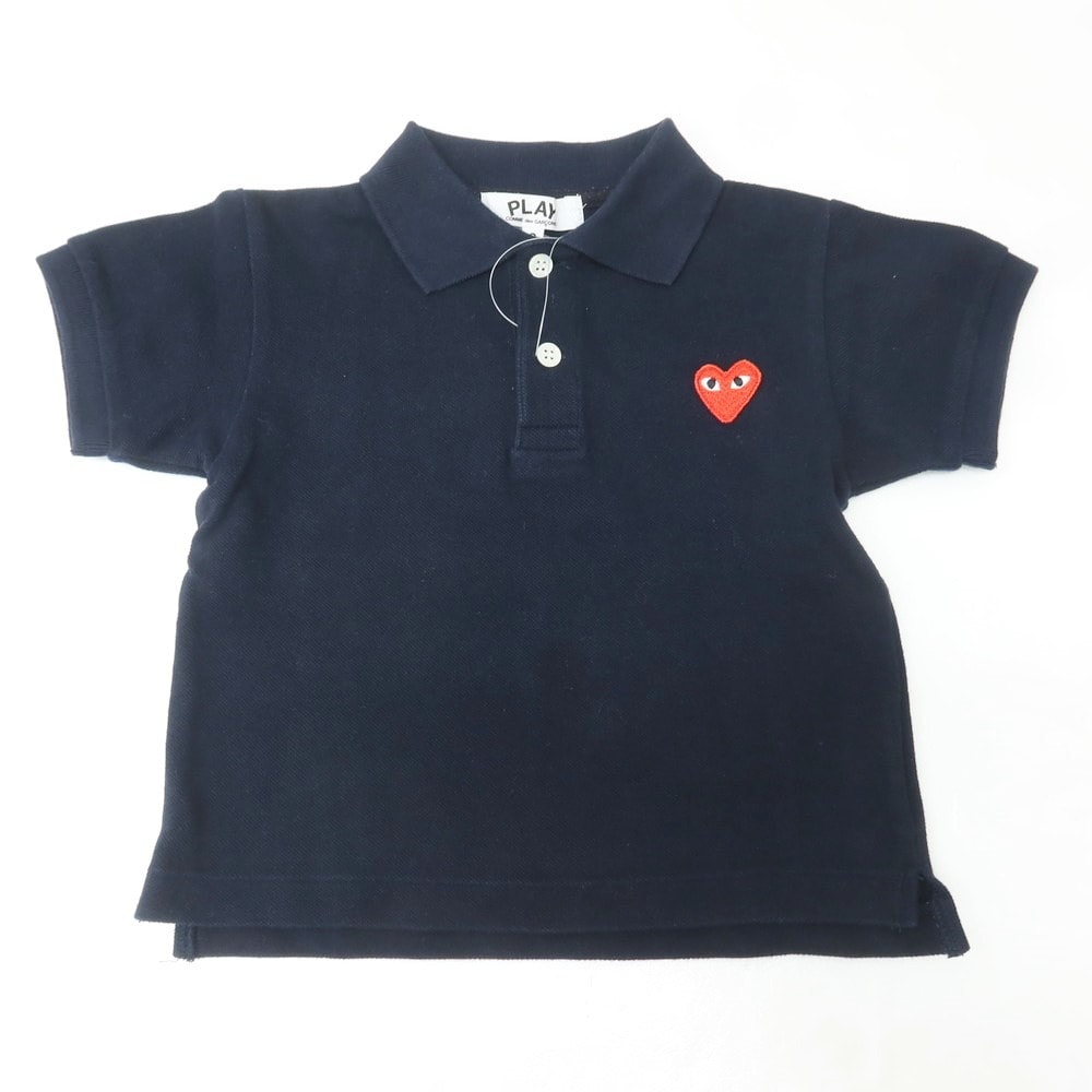 【中古】プレイコムデギャルソン PLAY COMME des GARCONS コットン鹿の子 半袖ポロシャツ ダークネイビー【サイズ2】【キッズ】