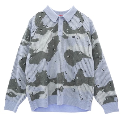 Supreme シュプリーム ニット 24AW Small Box Polo Sweater スモールボックス ポロ セーター ニット グレー系 ライトブルー系 マルチカラー系 M【美品】【中古】
