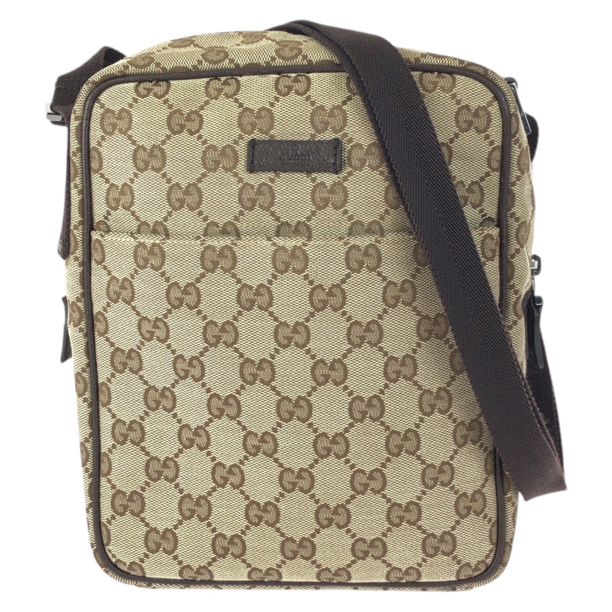 美品 GUCCI グッチ ベージュ ブラウン シルバー金具 GGキャンバス レザー/ ショルダーバッグ ポシェット 506811 【中古】