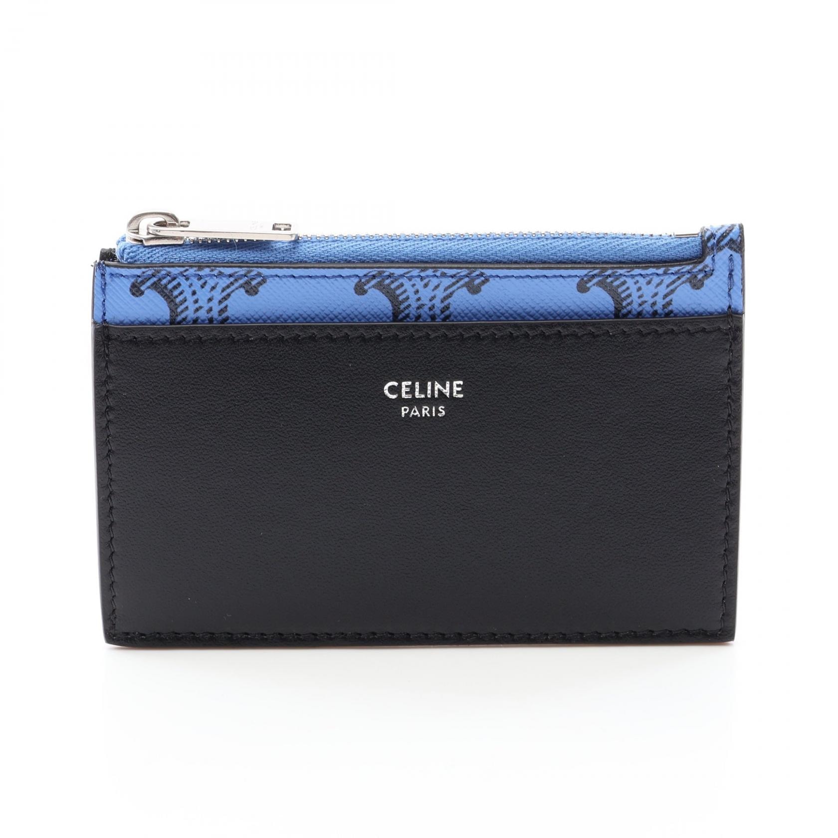 セリーヌ CELINE トリオンフ カードケース コインケース 財布 レザー PVC メンズ レディース ブラック系 / ブルー系 10F992V1807QI 【新品】