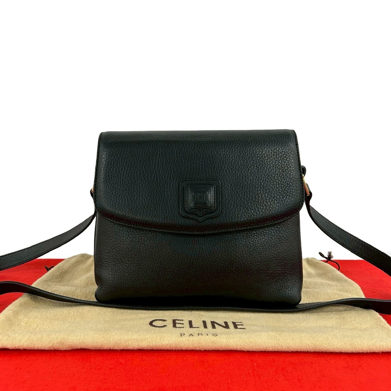 CELINE セリーヌ トリオンフ ロゴ レザー ショルダーバッグ ブラック
 50140