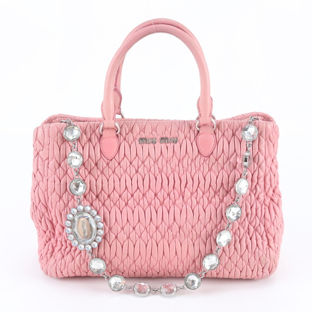 ■美品 ミュウミュウ マテラッセ ナッパ クリスタルハンドバッグ