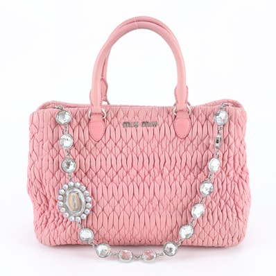 ■美品 ミュウミュウ マテラッセ ナッパ クリスタルハンドバッグ