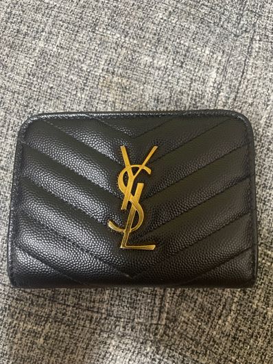 Saint Laurent Monogram Compact Zip Around Wallet In Grain De Poudre Embossed Leather "Rouge Legion"