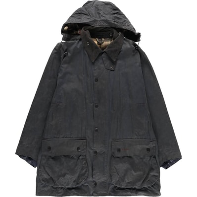 古着 00年代 バブアー Barbour BORDER ボーダー フード付き ワックスコットン オイルドジャケット 英国製 C46 メンズXL相当/eaa615085