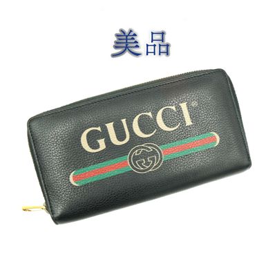 GUCCI Vintage Logo Print Zip Around Wallet "Black"