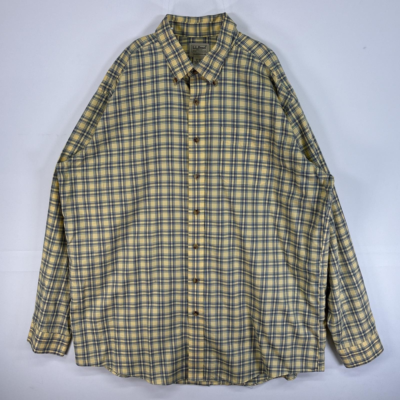古着 エルエルビーン L.L.Bean 長袖シャツ 大きいサイズ ボタンダウン 胸ポケ XL-TALL  イエロー マルチカラー メンズ