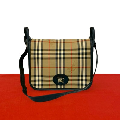 BURBERRY バーバリー ノバチェック 柄 シャドーホース ロゴ キャンバス レザー ショルダーバッグ ブラック
61855