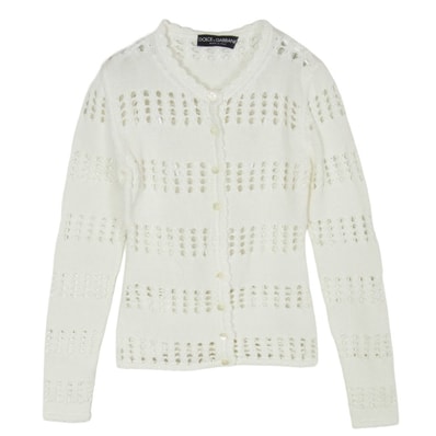 DOLCE&GABBANA ドルチェアンドガッバーナ カットワーク クルーネック ニット カーディガン ホワイト系 38【美品】【中古】