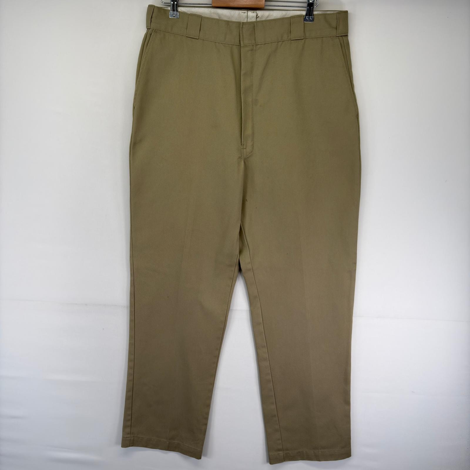 古着 90's/90年代 ディッキーズ Dickies USA製 パンツ ワーク TALONジップ チノパン ワンポイントロゴ w38 L34  ベージュ系 メンズ