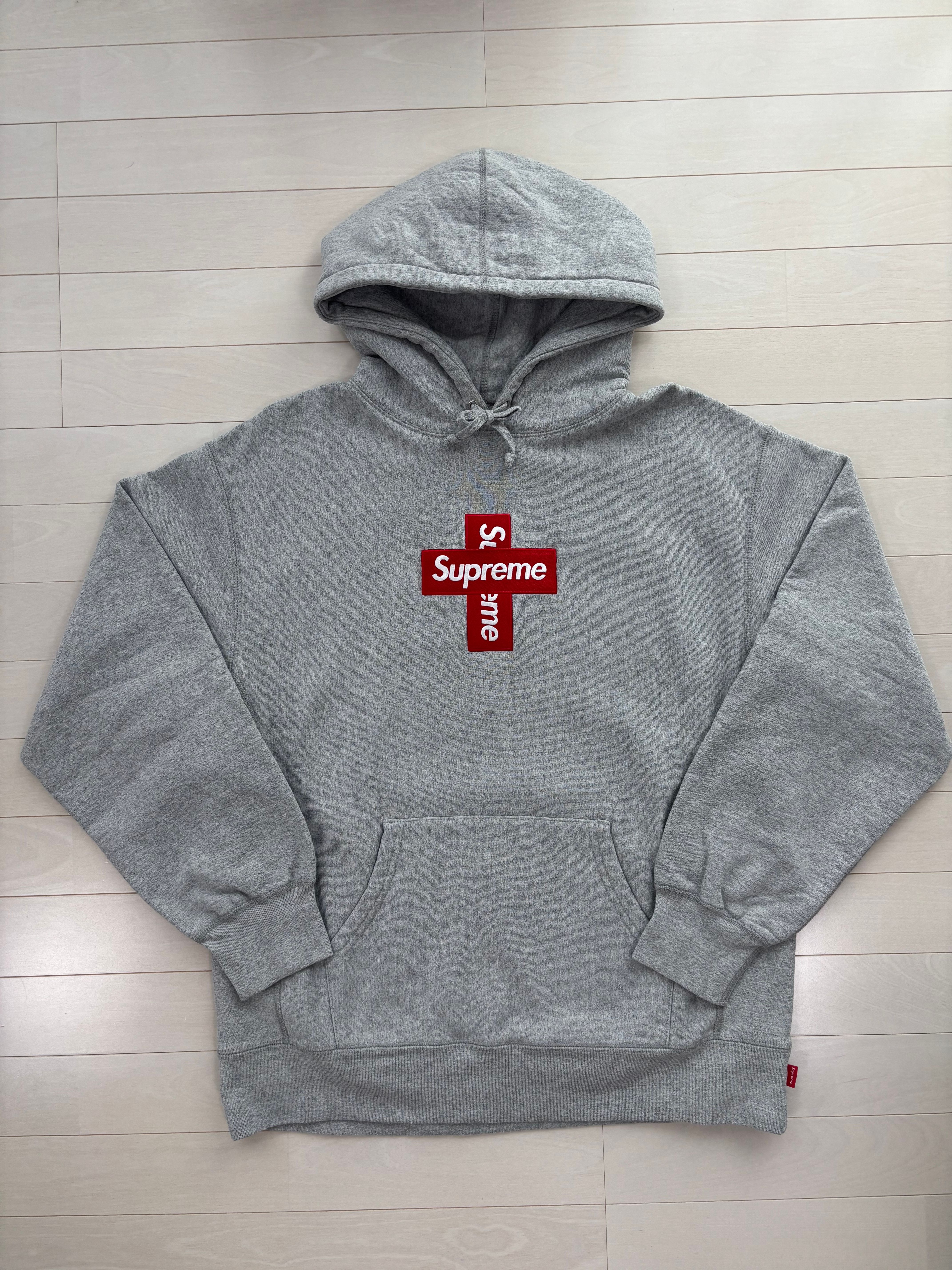 Supreme Cross Box Logo Hooded Sweatshirt "Grey"