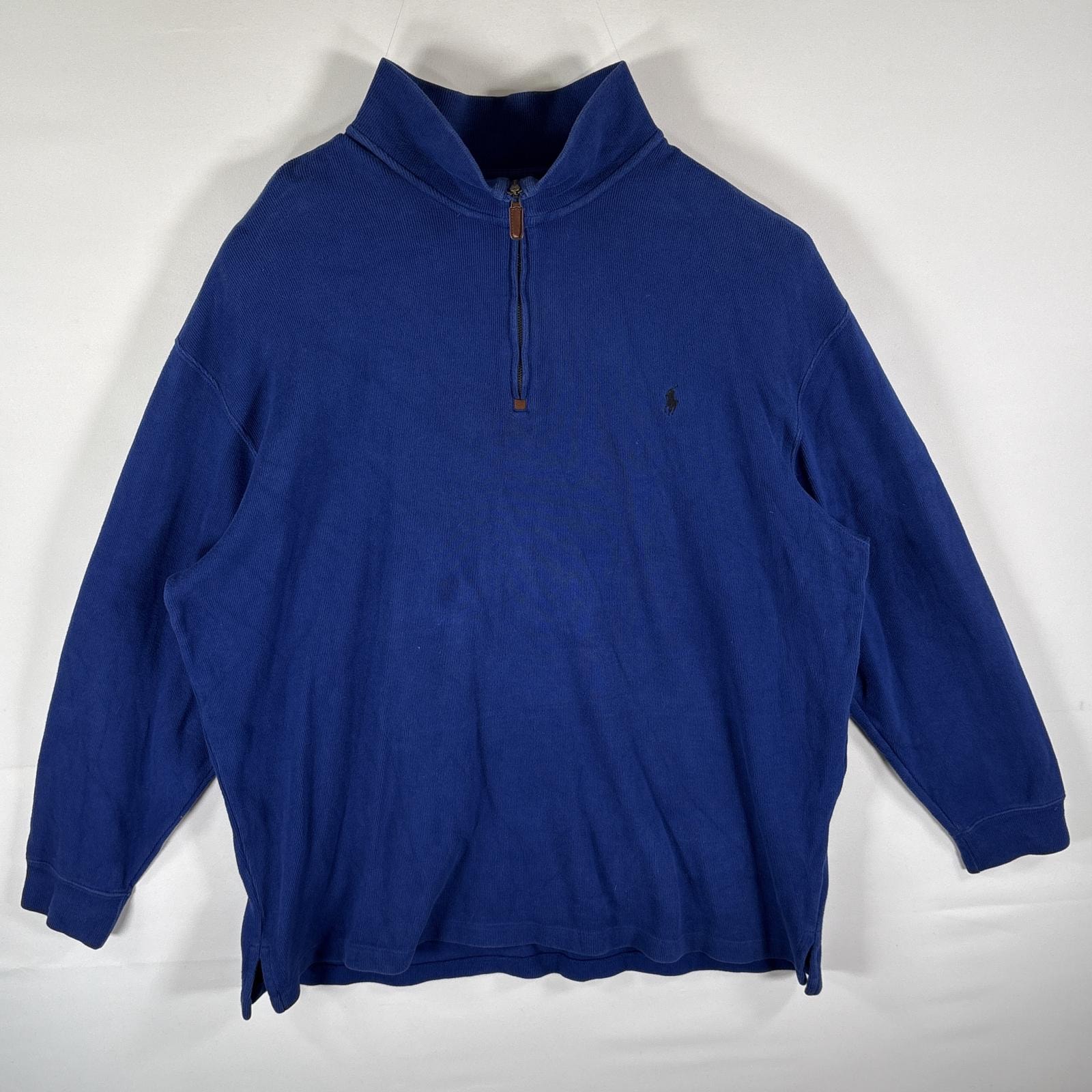古着 ポロバイラルフローレン Polo by Ralph Lauren スウェット ハーフジップ トレーナー ワンポイントロゴ刺繍 2XB  ブルー メンズ