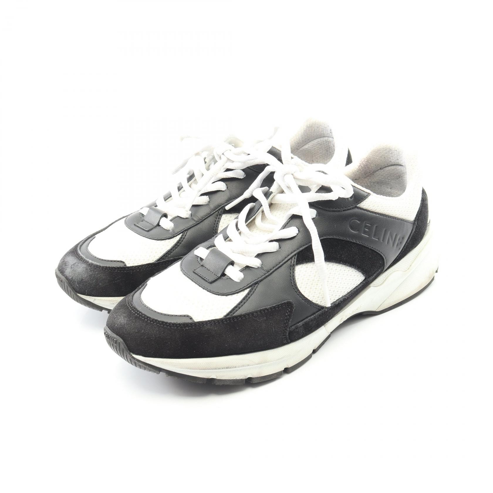 セリーヌ CELINE RUNNER ランナー ユーズド加工 スニーカー 靴 レザー ファブリック メンズ ブラック系 / ホワイト系 RUNNNER-CR-03/42 【中古】