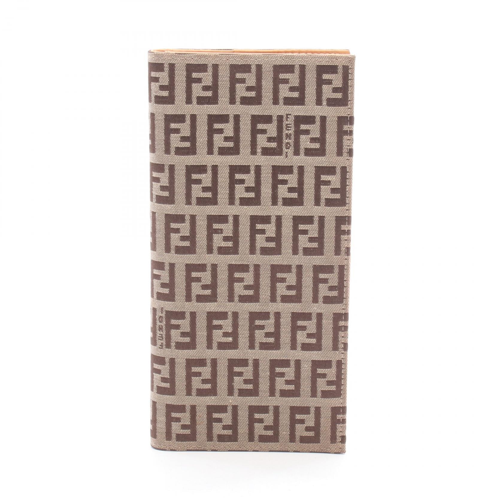 フェンディ FENDI ズッキーノ 二つ折り長財布 財布 キャンバス レザー レディース ベージュ系 / ブラウン系 【中古】
