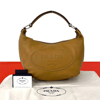 PRADA プラダ ロゴ 刻印 レザー ショルダーバッグ ベージュ
73211