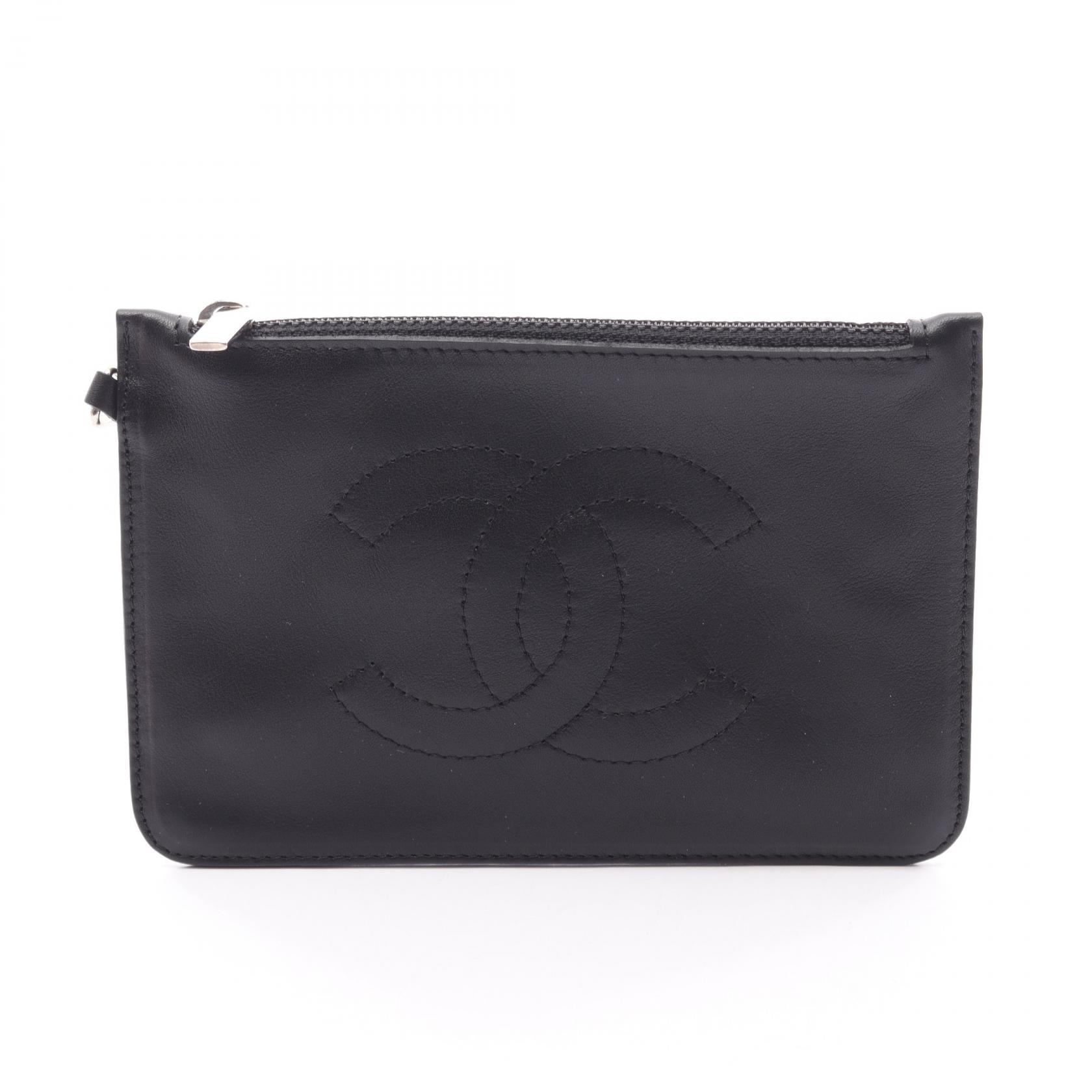 シャネル CHANEL ココマーク ポーチ バッグ ラムスキン(羊革) レディース ブラック系 【中古】