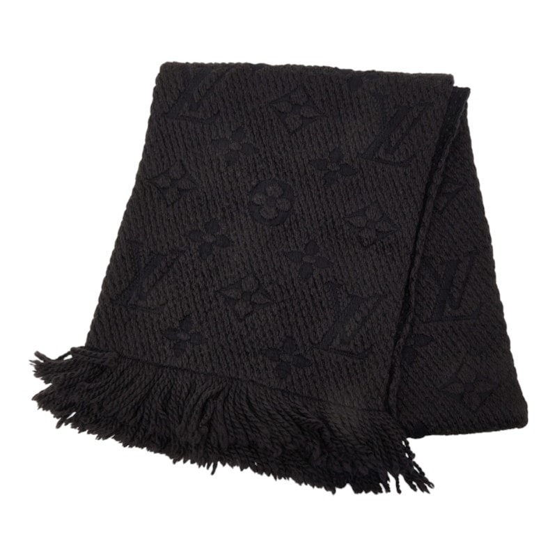 ルイ ヴィトン エシャルプ ロゴマニア マフラー M72431 ブラック ウール シルク レディース LOUIS VUITTON 中古