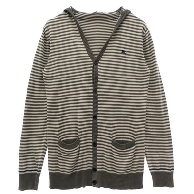BURBERRY BLACK LABEL バーバリーブラックレーベル BMT26-206-06 ボーダー フーデット カーディガン チャコール系 2【中古】