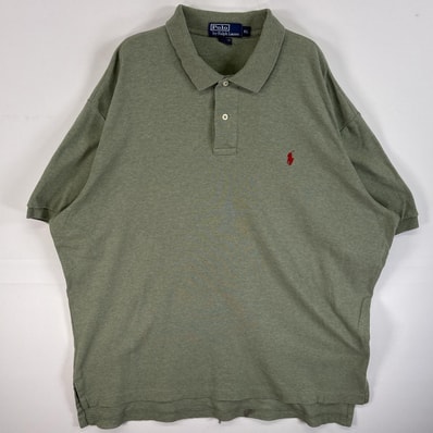 古着 ポロバイラルフローレン Polo by Ralph Lauren 半袖 ポロシャツ ロゴ 刺繍 大きいサイズ 2ボタン XL グリーン系 無地 メンズ
