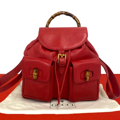 GUCCI グッチ バンブー レザー バンブー リュックサック レッド
40832