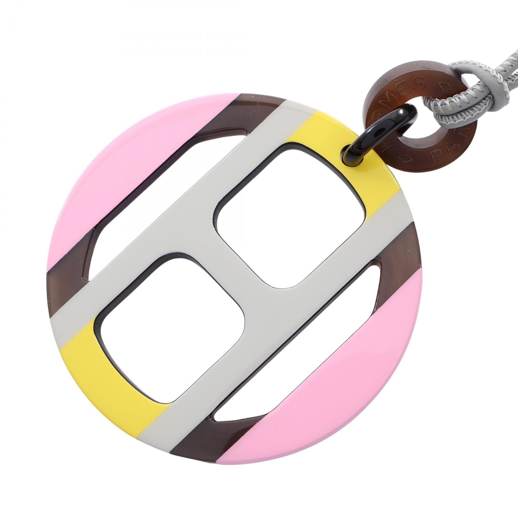 エルメス HERMES Hエキップ ネックレス ジュエリー バッファローホーン / ラッカー ピンク レディース グレー系 / イエロー系 / ピンク系 【中古】