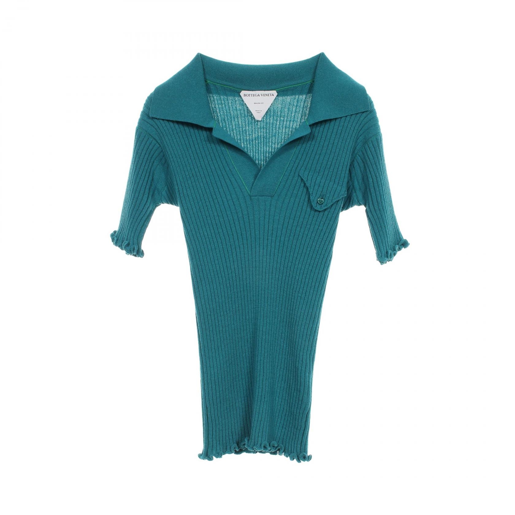 ボッテガヴェネタ BOTTEGA VENETA リブニット ポロシャツ 衣料品 トップス ウール レディース グリーン系 【中古】
